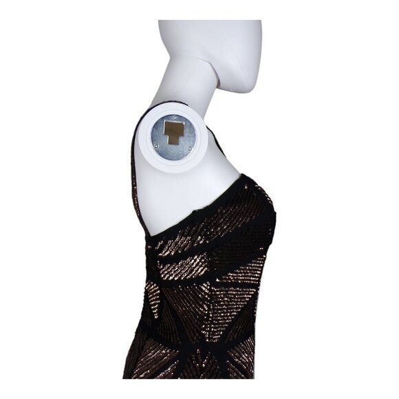 Scala Fitted Silk Cocktail Dress Gold Sequins in Geometric Patterns Sz 4 #934 - Picture 5 of 13